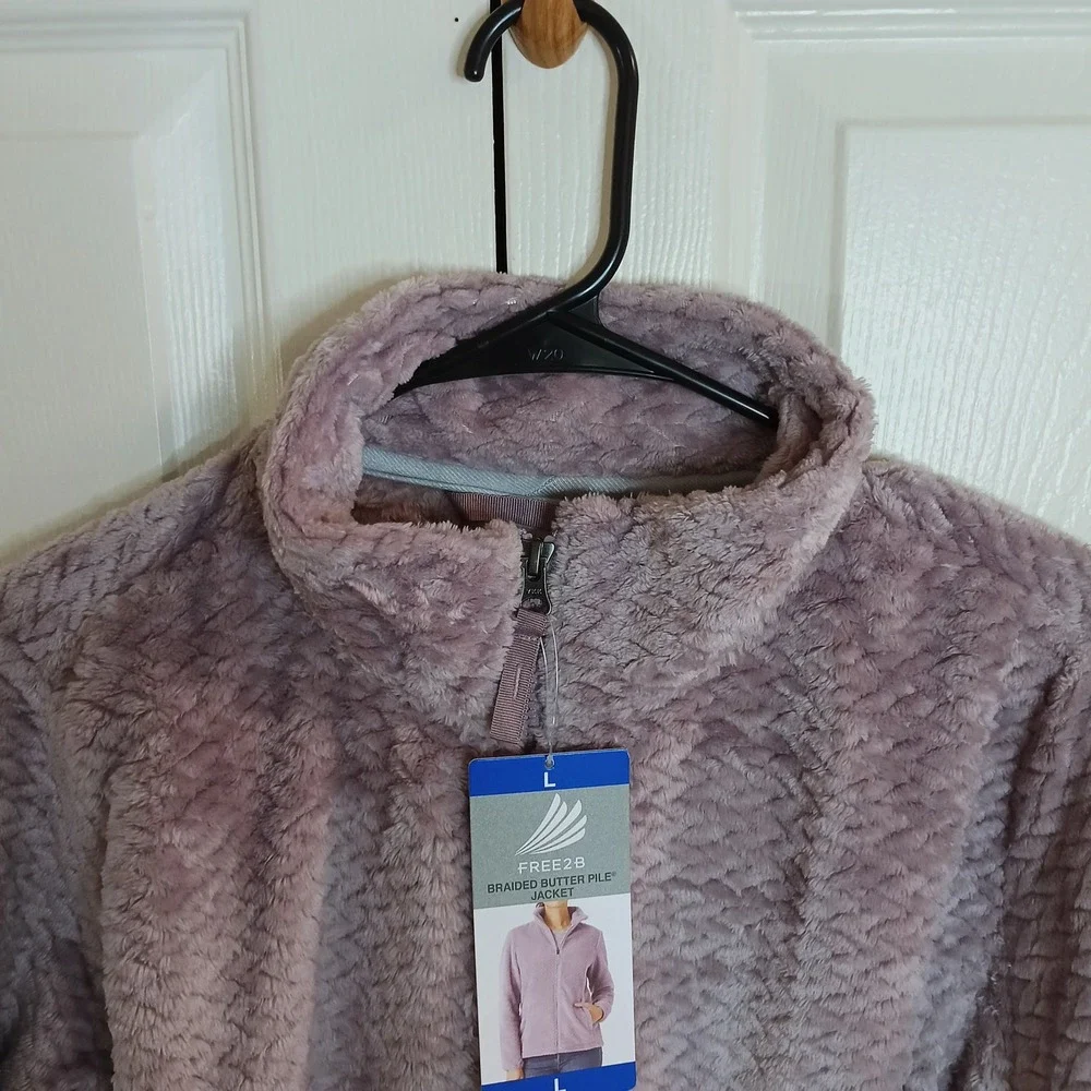 Free2B Braided Butter Pile Jacket Mauve Purple Faux Fur Fleece Full Zip Womens L